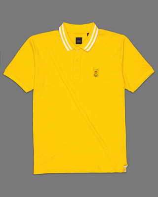 french crown Solid Men Polo Neck Yellow T-Shirt