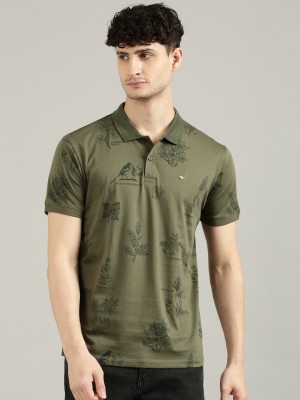 JOVEN Printed Men Polo Neck Dark Green T-Shirt