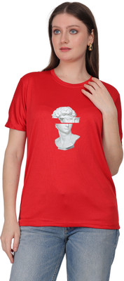 HouseOfCommon Graphic Print Women Round Neck Red T-Shirt