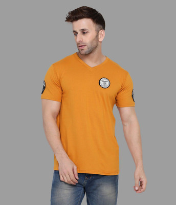 Trendfull Printed Men V Neck Yellow T-Shirt