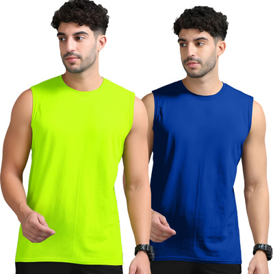 Jangoboy Solid Men Round Neck Green, Dark Blue T-Shirt