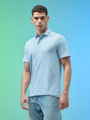 TECHNOSPORT Self Design Men Polo Neck Light Blue T-Shirt