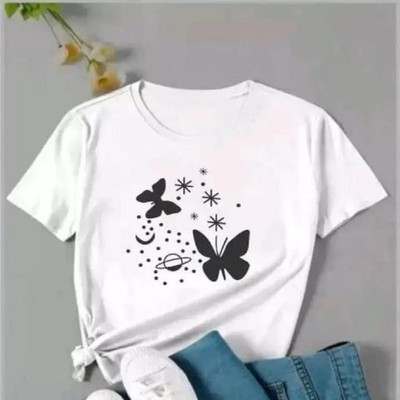 SAHAL FASHION Printed Women Round Neck White T-Shirt