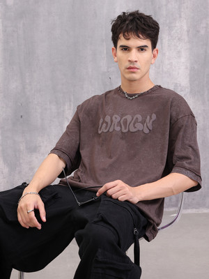 WROGN Printed Men Crew Neck Brown T-Shirt