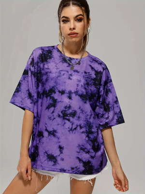 KASHIAN Printed Women Round Neck Purple T-Shirt