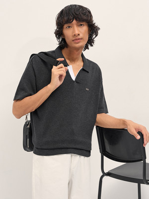 THE BEAR HOUSE Solid Men Polo Neck Black T-Shirt