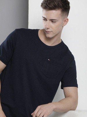 TOMMY HILFIGER Solid Men Crew Neck Navy Blue T-Shirt