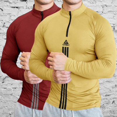 GGARBLY Solid Men High Neck Yellow, Maroon T-Shirt