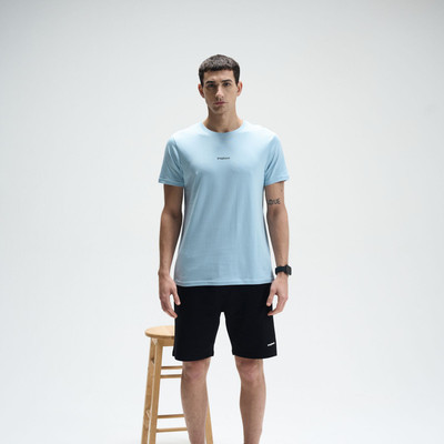 Snapback Solid Men Round Neck Light Blue T-Shirt