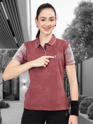 Stellers Printed Women Polo Neck Brown T-Shirt