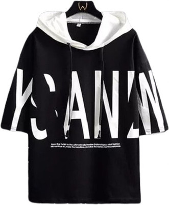 Bhadawar creations Printed Men Hooded Neck Black T-Shirt