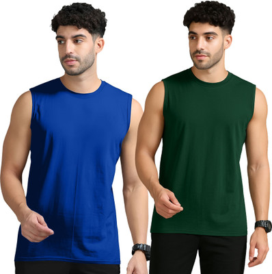 JB Jangoboy Solid Men Round Neck Dark Blue, Dark Green T-Shirt
