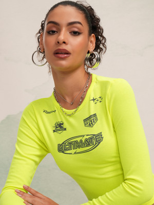 Tokyo Talkies Printed Women Round Neck Green T-Shirt
