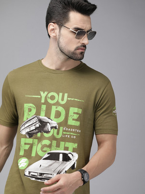 Roadster Printed, Typography Men Round Neck Green T-Shirt