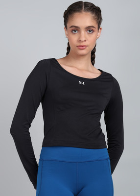UNDER ARMOUR Solid Women Scoop Neck Black T-Shirt