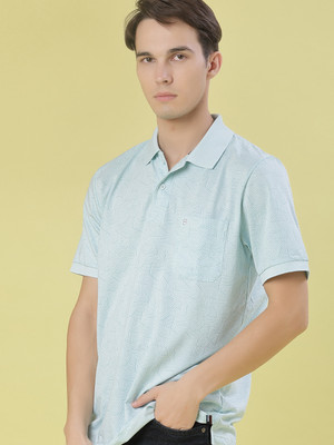 V-MART Printed Men Polo Neck Blue T-Shirt