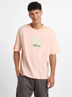 NOBERO Graphic Print Men Crew Neck Pink T-Shirt