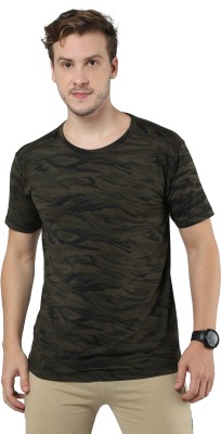 SURYA MAX Printed Men Round Neck Dark Green, Black T-Shirt