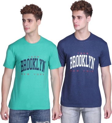 Zeffit Printed Men Round Neck Light Green, Blue T-Shirt