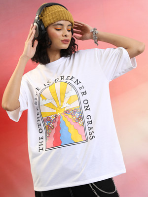 Tokyo Talkies Printed, Typography Women Round Neck White T-Shirt