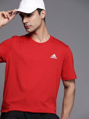 ADIDAS Solid Men Crew Neck Red T-Shirt