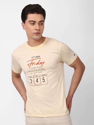 PETER ENGLAND Typography Men Round Neck Beige T-Shirt