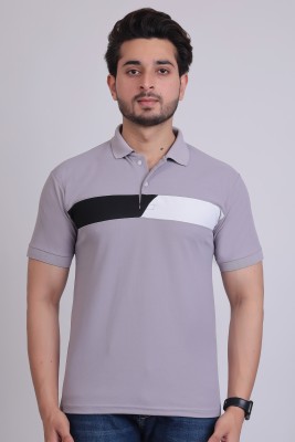 DENNIN Striped Men Polo Neck Purple T-Shirt