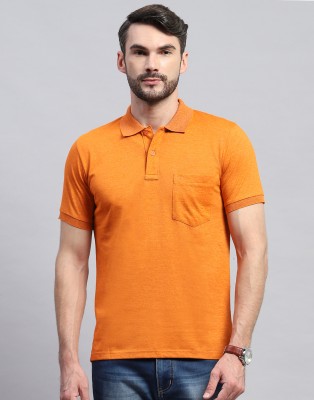 MONTE CARLO Solid Men Peter Pan Collar Orange T-Shirt