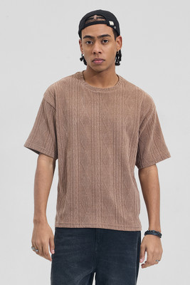 Snitch Geometric Print Men Crew Neck Brown T-Shirt