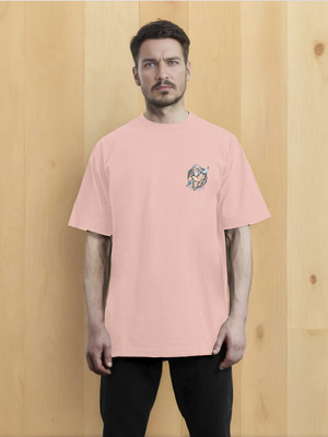 Moda Rapido Self Design Men Round Neck Pink T-Shirt