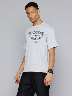 R.Code by The Roadster Life Co. Graphic Print Men Round Neck Grey T-Shirt