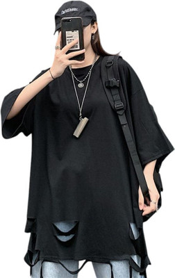 A2R FASHION Solid Couple Round Neck Black T-Shirt
