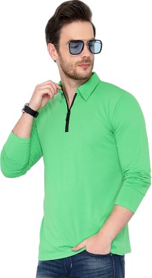 Adorbs Solid Men Polo Neck Green T-Shirt