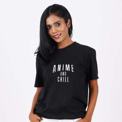 DUDEME Typography Women Round Neck Black T-Shirt