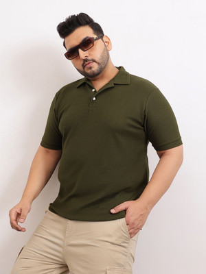 UNSTD Solid Men Polo Neck Dark Green T-Shirt