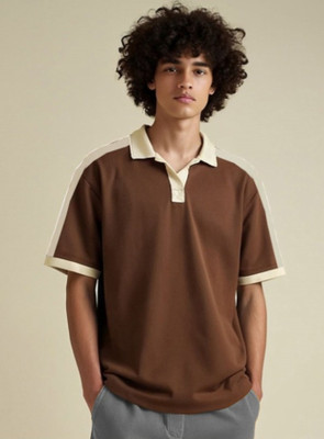 ytrick Solid Men Polo Neck Brown T-Shirt