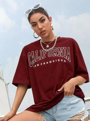 Bokaro Printed Women Round Neck Maroon T-Shirt