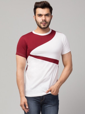 Clothy Trend Colorblock Men Round Neck Maroon T-Shirt