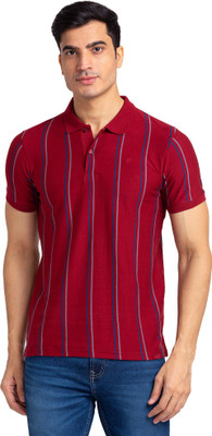 Raymond Striped Men Polo Neck Maroon T-Shirt