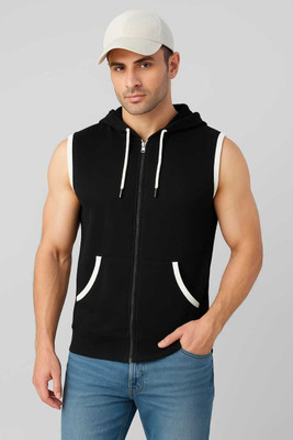 VASTRAART Solid Men Hooded Neck Black T-Shirt