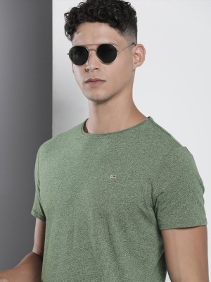 TOMMY HILFIGER Solid Men Round Neck Green T-Shirt