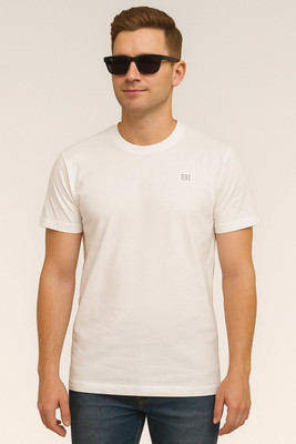 Printhentic Solid Men Round Neck White T-Shirt