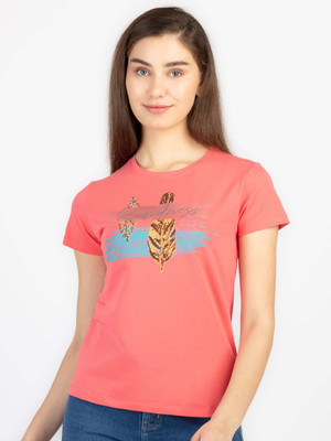 Status Quo Printed, Typography Women Round Neck Pink T-Shirt