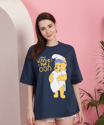 DreamBe Printed Women Round Neck Dark Blue T-Shirt