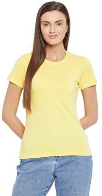 PERF Solid Women Round Neck Yellow T-Shirt