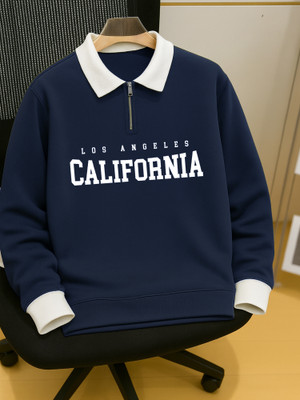 Jump Cuts Printed Men Polo Neck Dark Blue T-Shirt