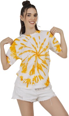 Palatt Tie & Dye Women Round Neck Yellow T-Shirt