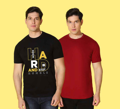 WOOSTRO Graphic Print Men Round Neck Dark Blue, Maroon T-Shirt