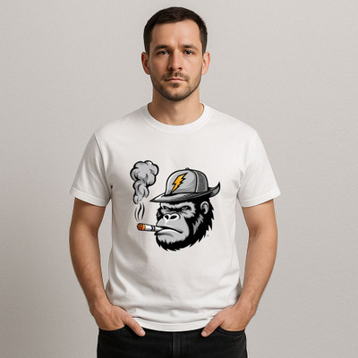 manavgifts Animal Print Men Round Neck White T-Shirt