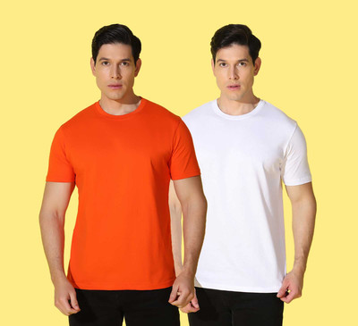 WOOSTRO Printed Men Round Neck White, Orange T-Shirt